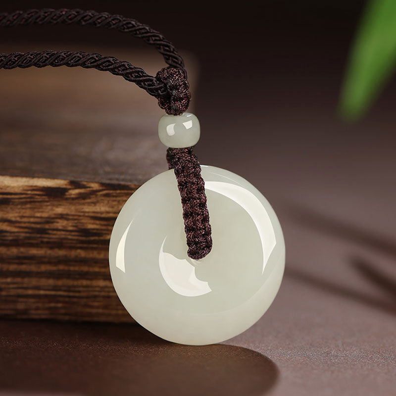 Natural Hetian Qingshui Jade Ping An Kou Jade Pendant Necklace Couple Gift-10