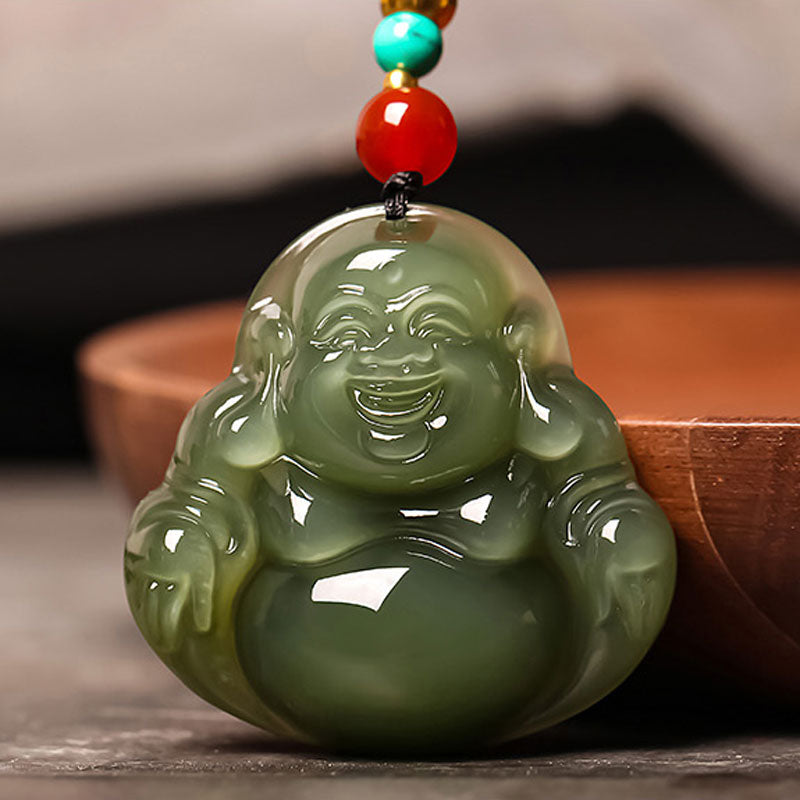 Natural Xinjiang Hetian Jade Green Jade Maitreya Buddha Jade Pendant Necklace-04