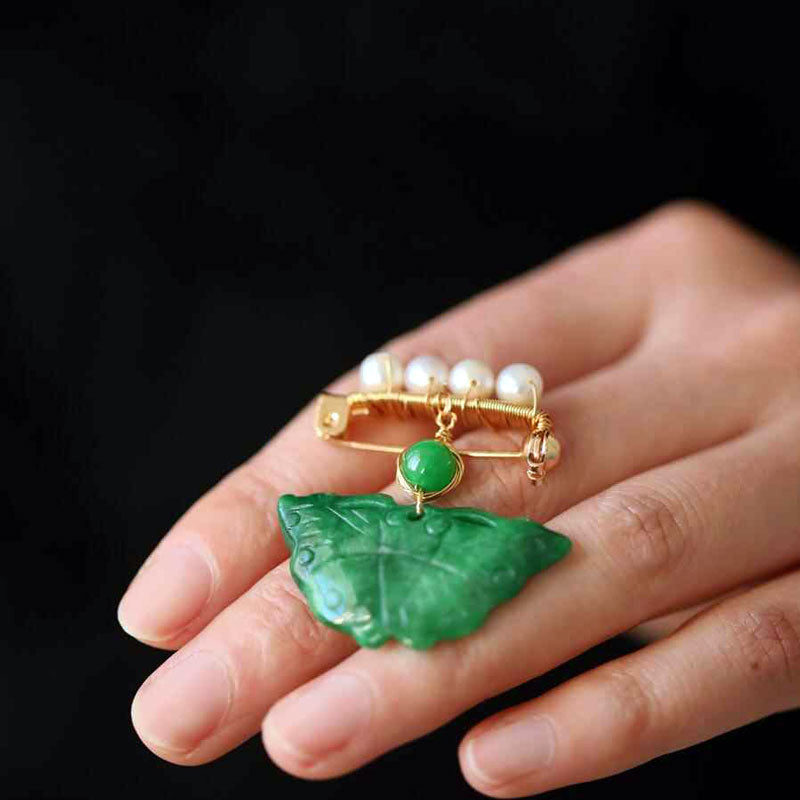 Chinese Green Butterfly Brooch with Freshwater Pearls-05