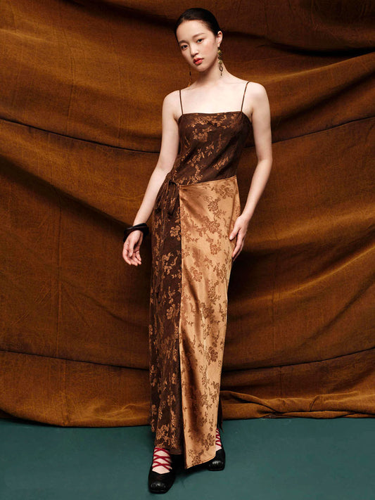 Chinese Vintage Floral Slim Fit Mulberry Silk Xiangyunsha Camisole Dress-02