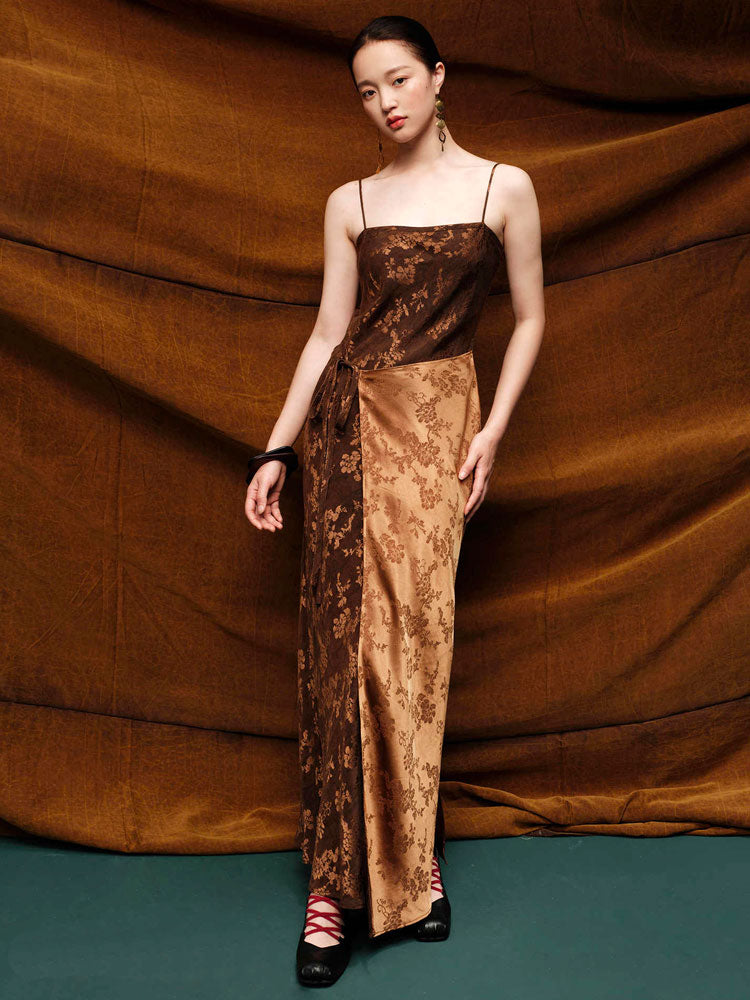 Chinese Vintage Floral Slim Fit Mulberry Silk Xiangyunsha Camisole Dress-02