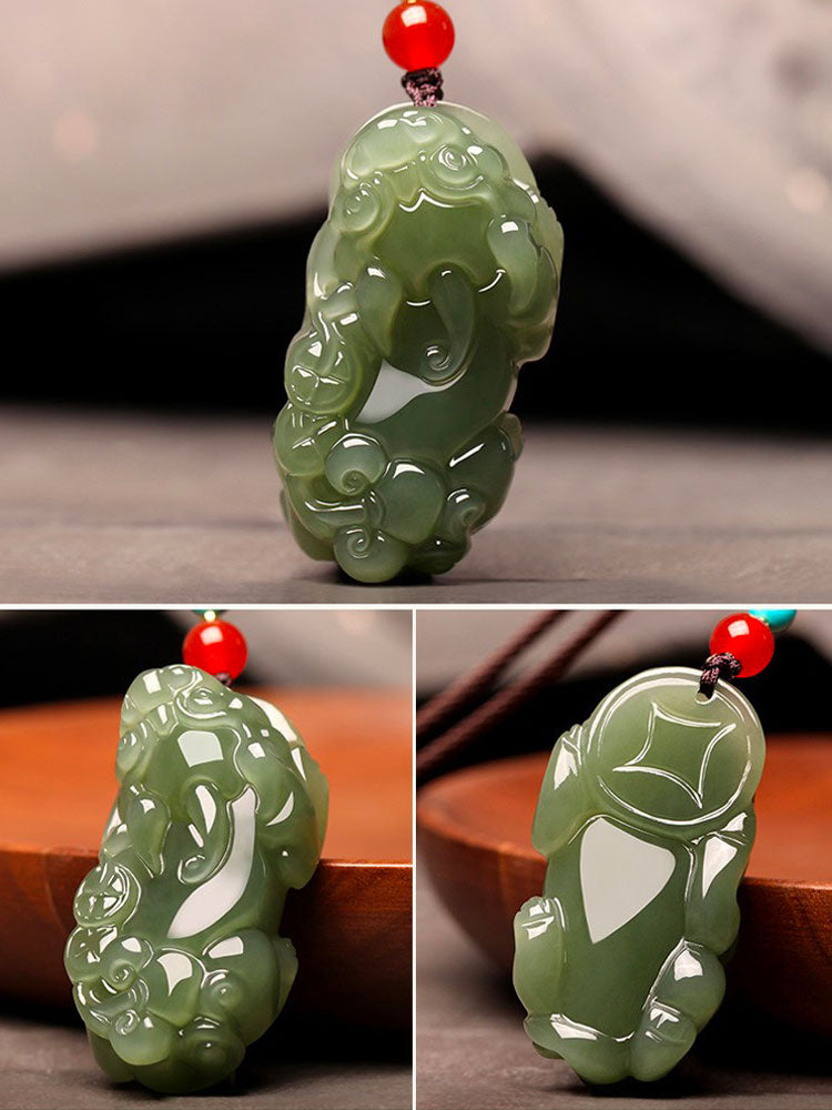 Natural Xinjiang Hetian Jade Green Jade Pixiu「Fortune and Prosperity」Pendant Jade Pendant Necklace Jewelry Gift-05
