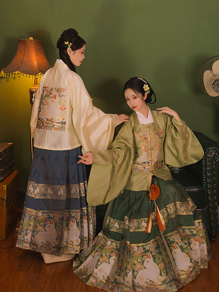 Jade Rabbit Gazing at the Moon - Ming Dynasty Style Hanfu Mamianqun Skirt Set-05