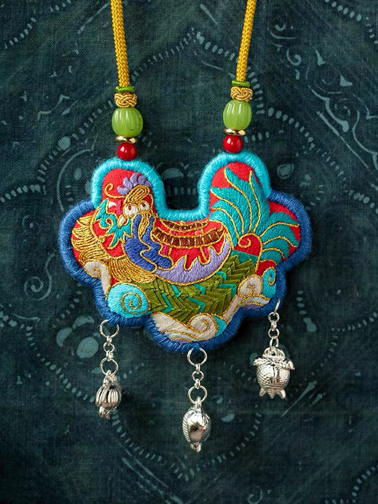 Peace Talisman Hand Embroidery DIY Material Kit - Chinese-style Longevity Lock Embroidery Necklace Christmas Gift for Toddler-07