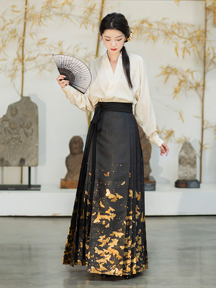 Golden Butterfly in a Dream - Mamianqun Hanfu Skirt-04