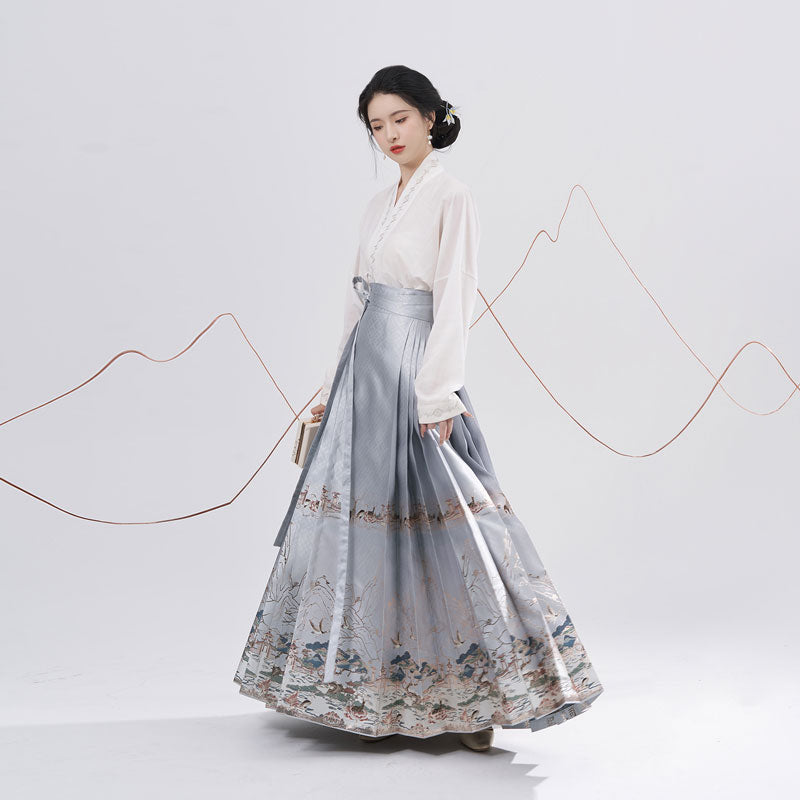 Traditional Chinese Auspicious Patterns - Deer and Kunlun Wonderland Hanfu Mamianqun Skirt-01