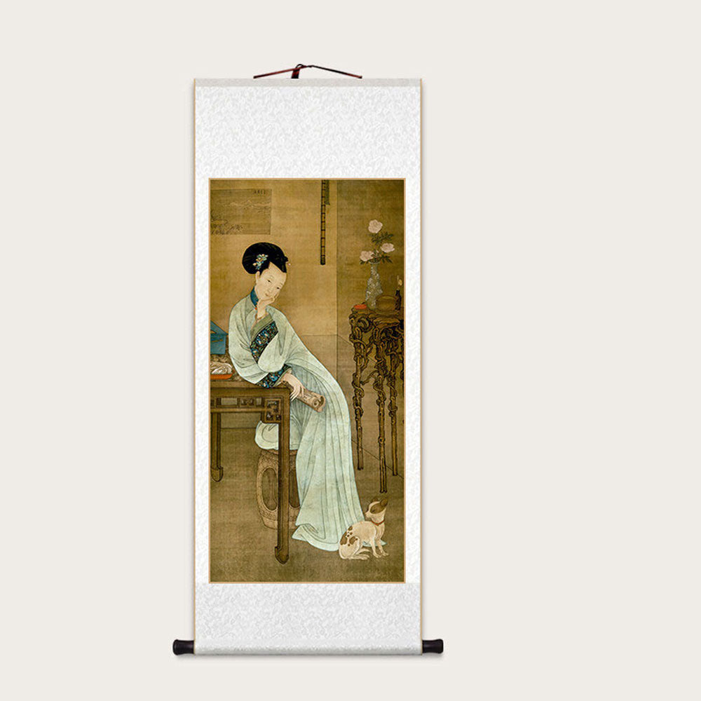 “Spring Chamber Reading” Classical Chinese Scroll Wall Art Reproduction-03