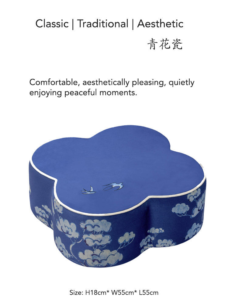 Chinese Blue and White Embroidered Swallows Return Meditation Cushion Pouf-03
