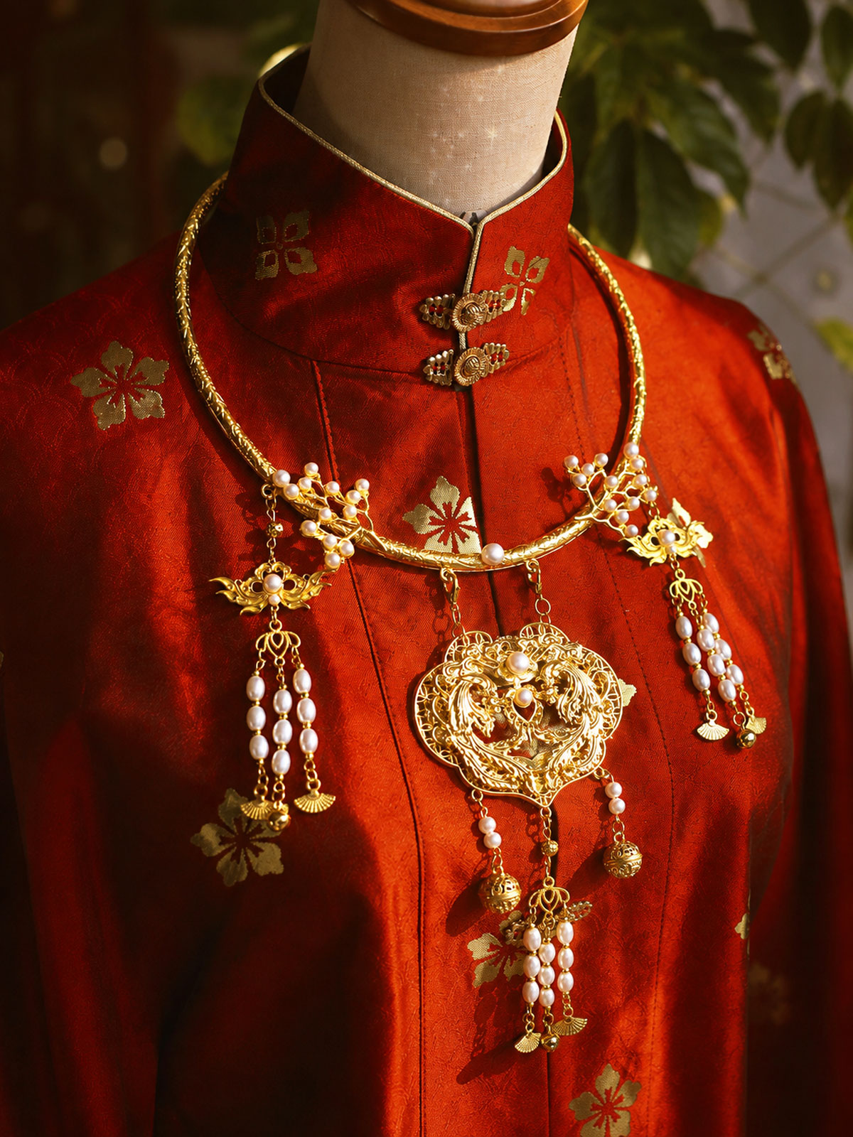 Ming-Style Double Phoenix Ping’an Lock Yingluo Necklace-08