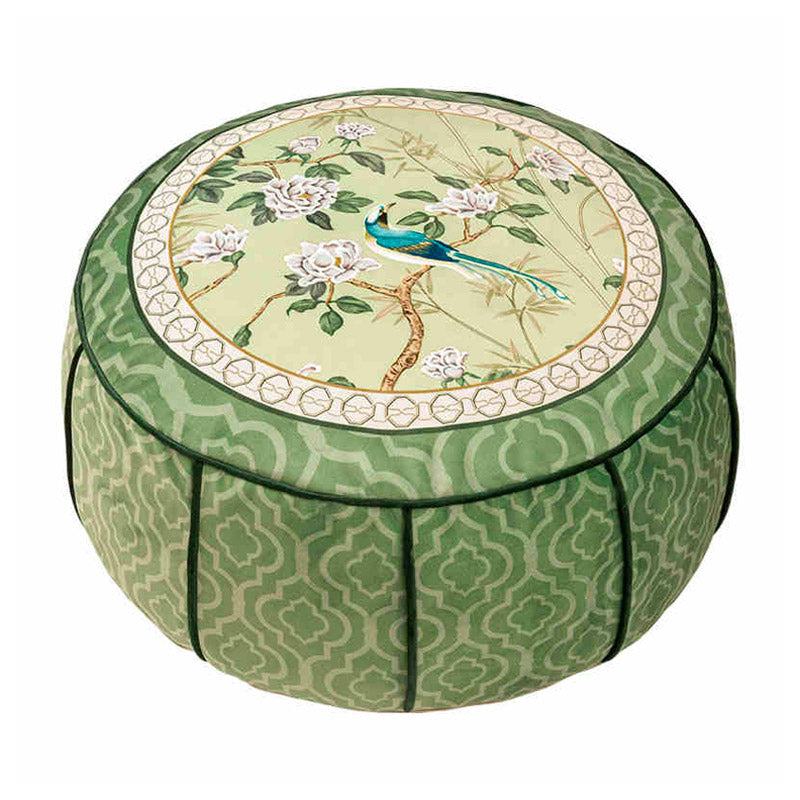 Jade Magnolia at Spring Dawn - Chinese Printed Meditation Pouf Pillow Floor Cushion