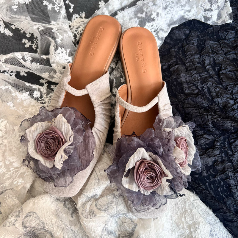 Handmade Vintage Chinese Style Cloth Art Elegant Wabi-Sabi Dried Rose Flower Flat Shoes-03