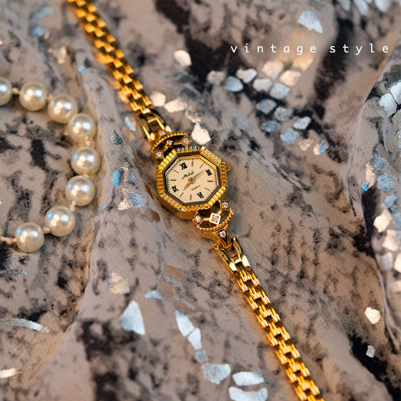 Elegant Vintage Gold Octagonal Dial Baroque Style Watch for Women-05