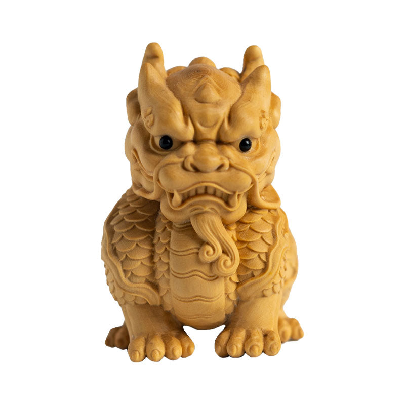Small-Leaf Boxwood Qilin Sculpture - Palm-Sized Celestial Guardian Quality Craftsmanship-05