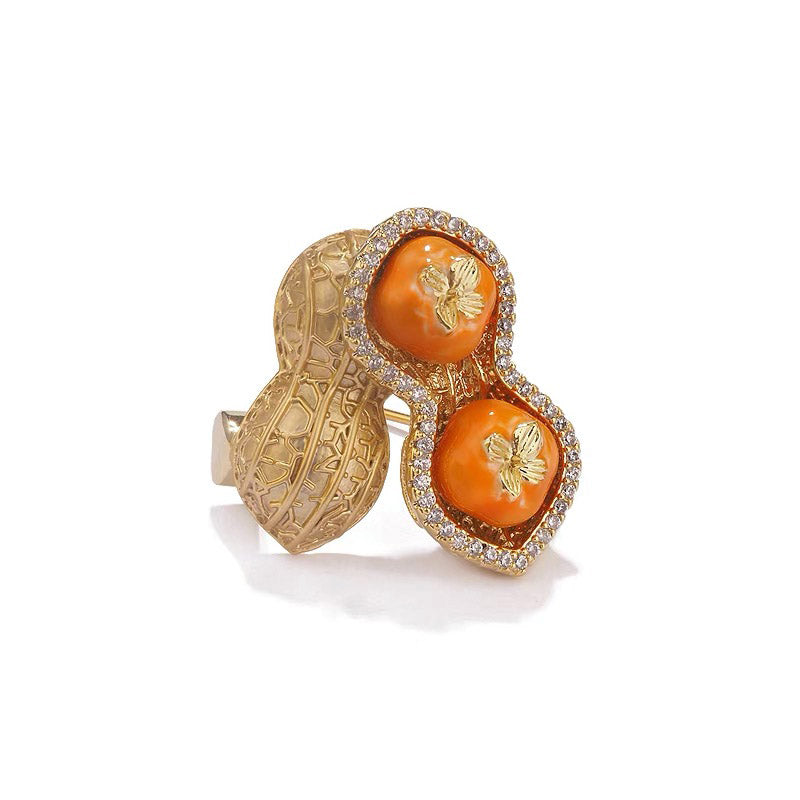 "Hao Shi Fa Sheng" - Natural Inspired Peanut and Persimmon Brooch for Women-05