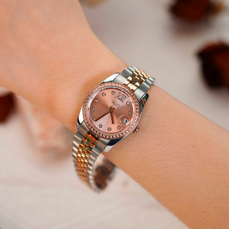 Retro Elegance Versatile Round Berry Nude Pink Dial Gold Watch-03