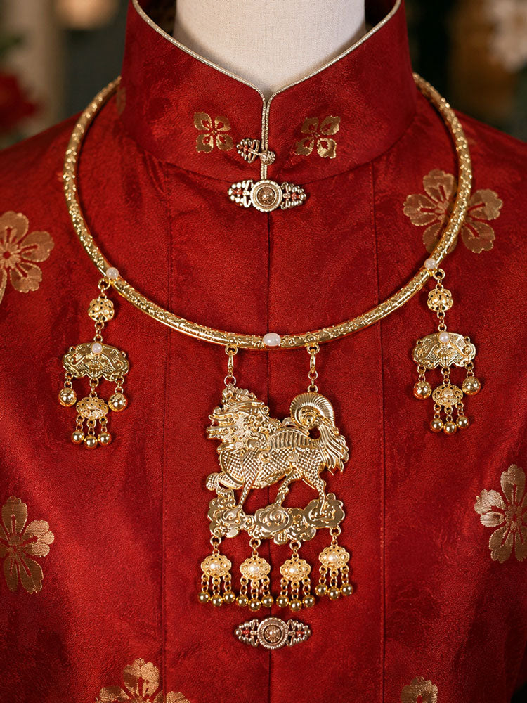 Ming-Style Qilin Ping’an Lock Yingluo Necklace-04