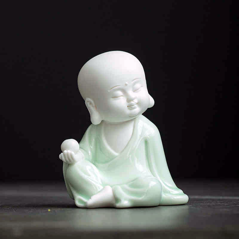 Handcrafted Celadon Chinese Zen-Style Ceramic Buddha Statue-02