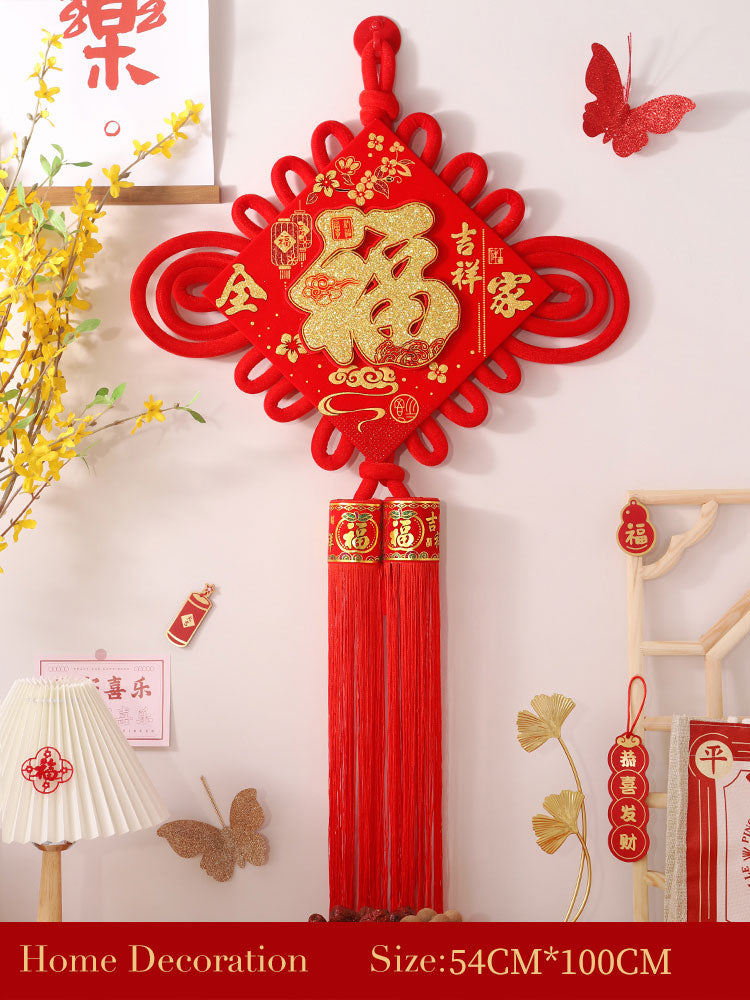 Classic Red 'Fu' Character Chinese Knot with Double Tassels - Wall Decor Housewarming Gift-04