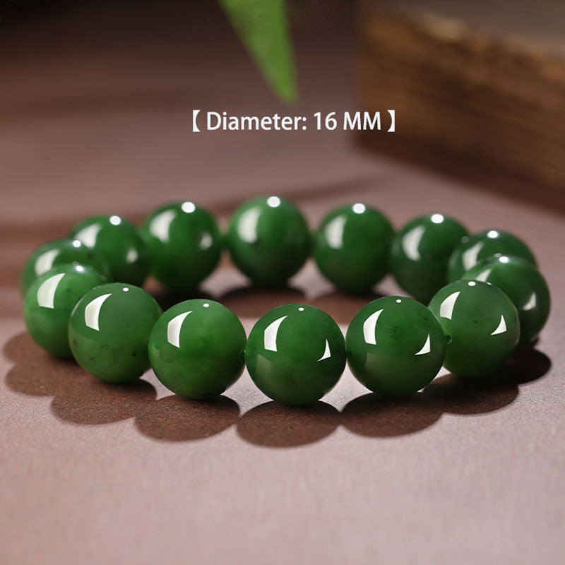 Chinese Classic Minimalist Design Xinjiang Hetian Jade Green Jade Beaded Bracelet