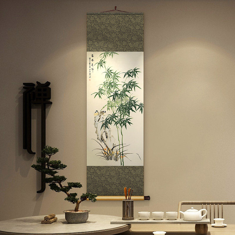 Chinese Classical Bamboo Silk Scroll Hanging Painting for Bookroom Art Space Decoration-05