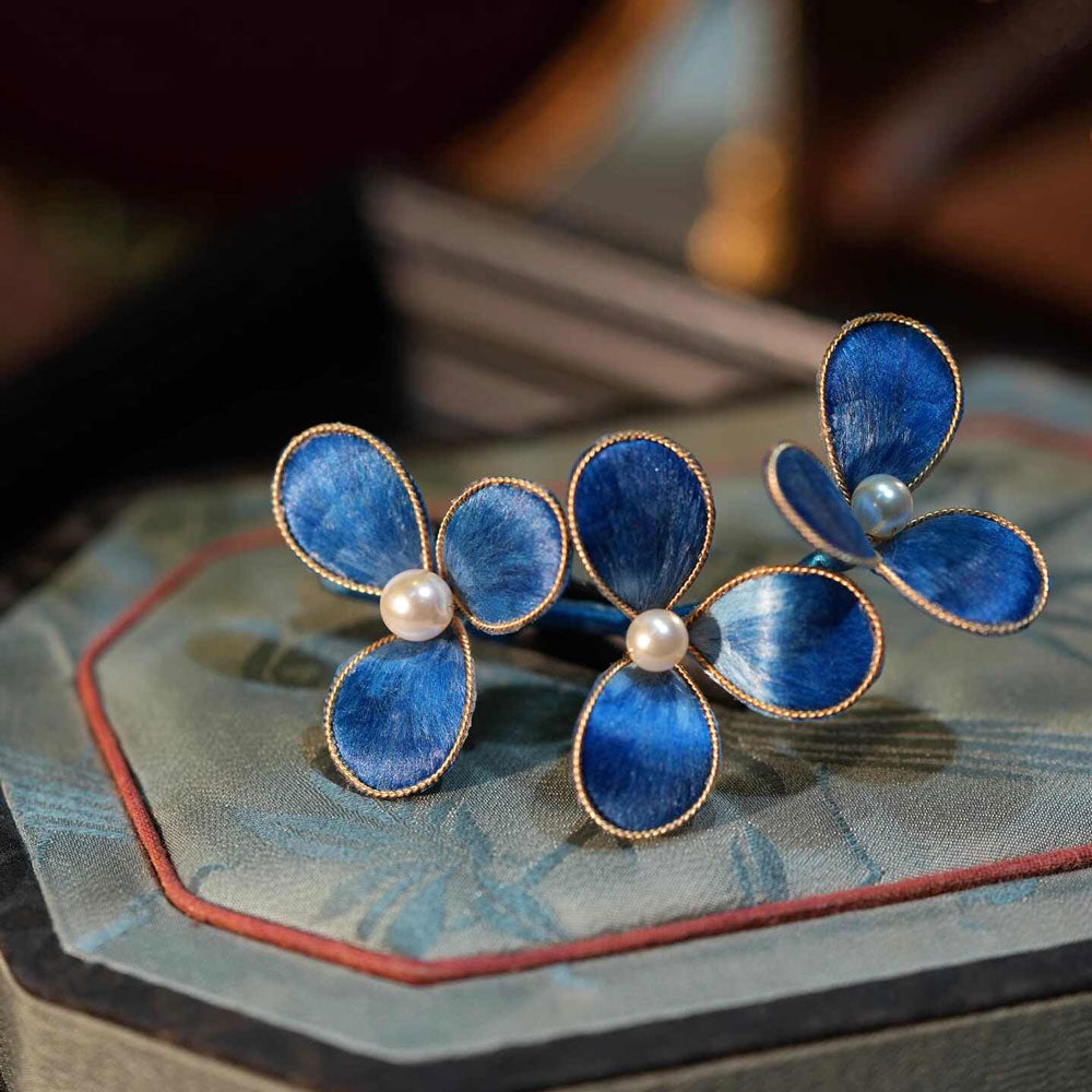 Blue Ronghua Hair Clip with Imitation Pearls-05