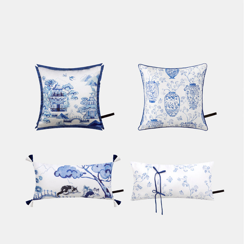Vintage Classic Blue and White Floral Printed Cushion Series Home Decor Pillow-07
