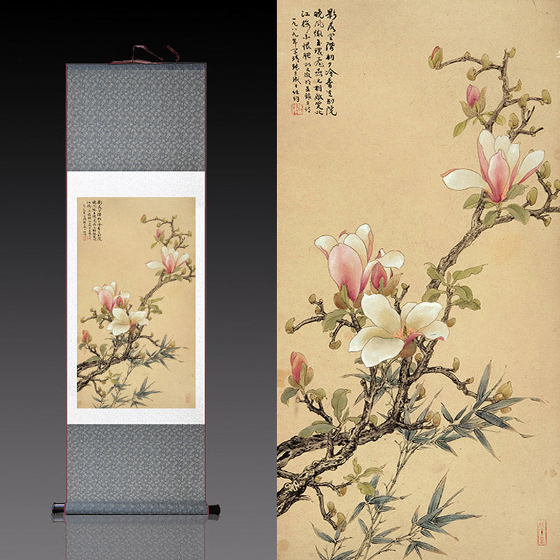 Traditional Chinese Painting Reproductions - Magnolia Blossoms Silk Scroll Hanging Painting Wall Decoration Art-03