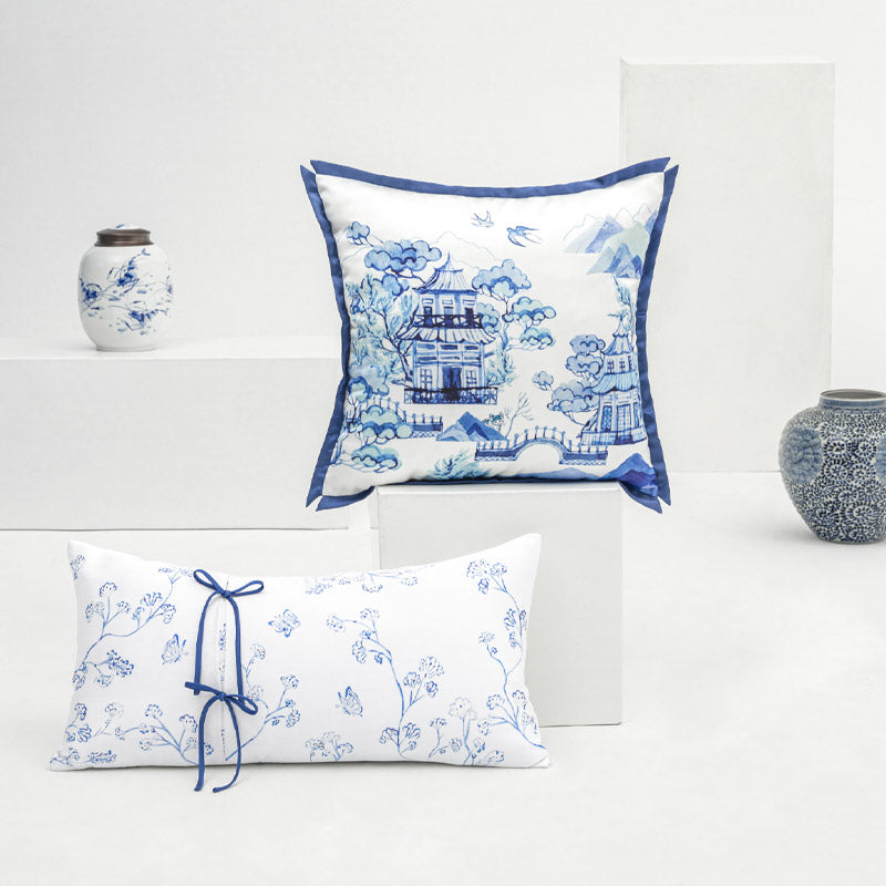 Vintage Classic Blue and White Floral Printed Cushion Series Home Decor Pillow-06