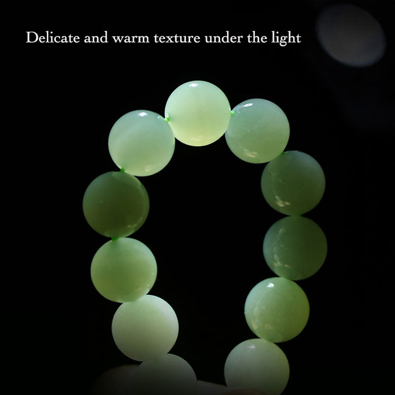 Natural Hetian Qingshui Jade Bracelet Adorned with Jade Gourd and the Chinese Character for '福' (fortune) Charm-05