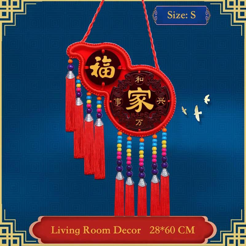 Gourd-shaped Peach Wood Chinese Knot Wall Hanging Decoration for Living Room, Housewarming Gift-06