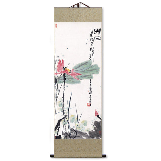 Chinese Style Lotus Flower Painting Wall Decoration Art Scroll Hanging Lotus Painting Reproductions-01