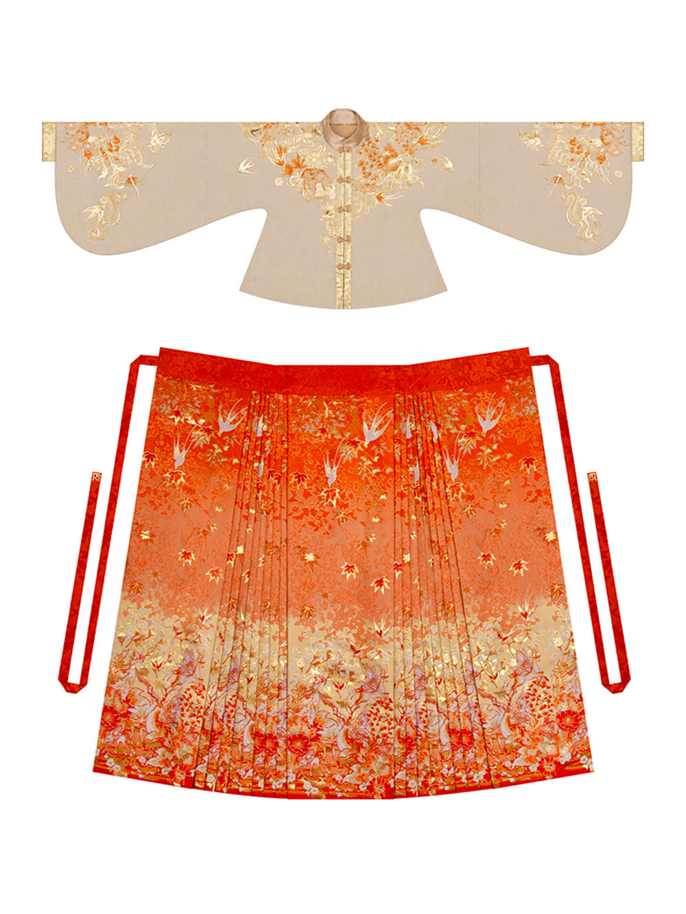 Autumn Reverie — Ming-Style Jacquard Top & Gold-Woven Mamian Skirt Set-06