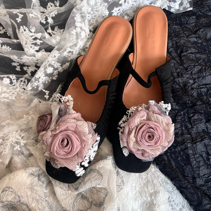 Handmade Vintage Chinese Style Cloth Art Elegant Wabi-Sabi Dried Rose Flower Flat Shoes-04