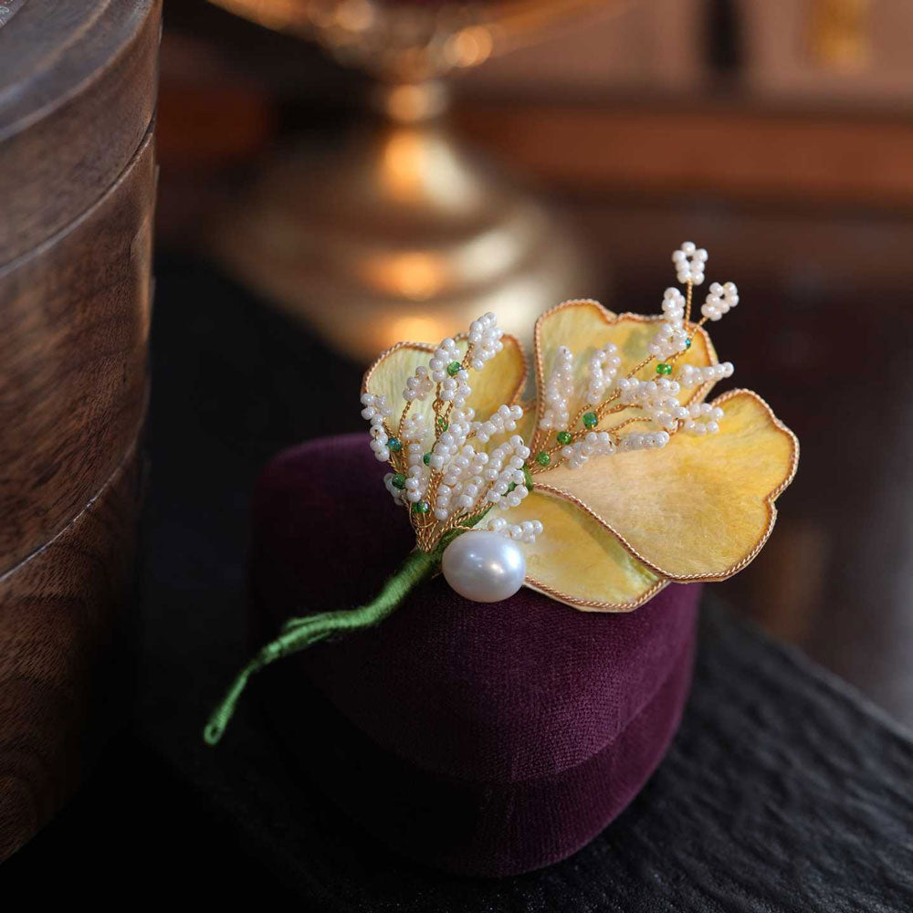Chinese Ronghua Ginkgo Leaf Brooch — Elegant Gift for Her-04