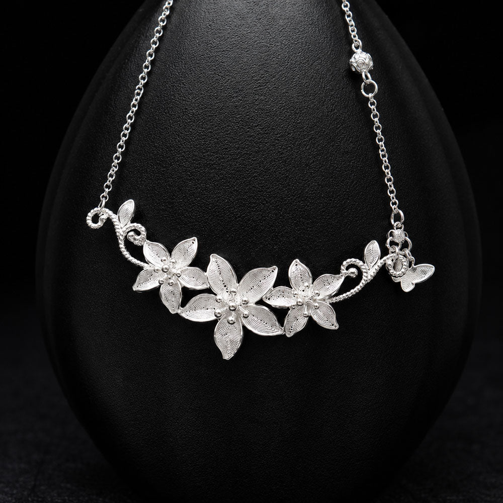 Triple Lily Filigree Necklace in 999 Fine Silver-06