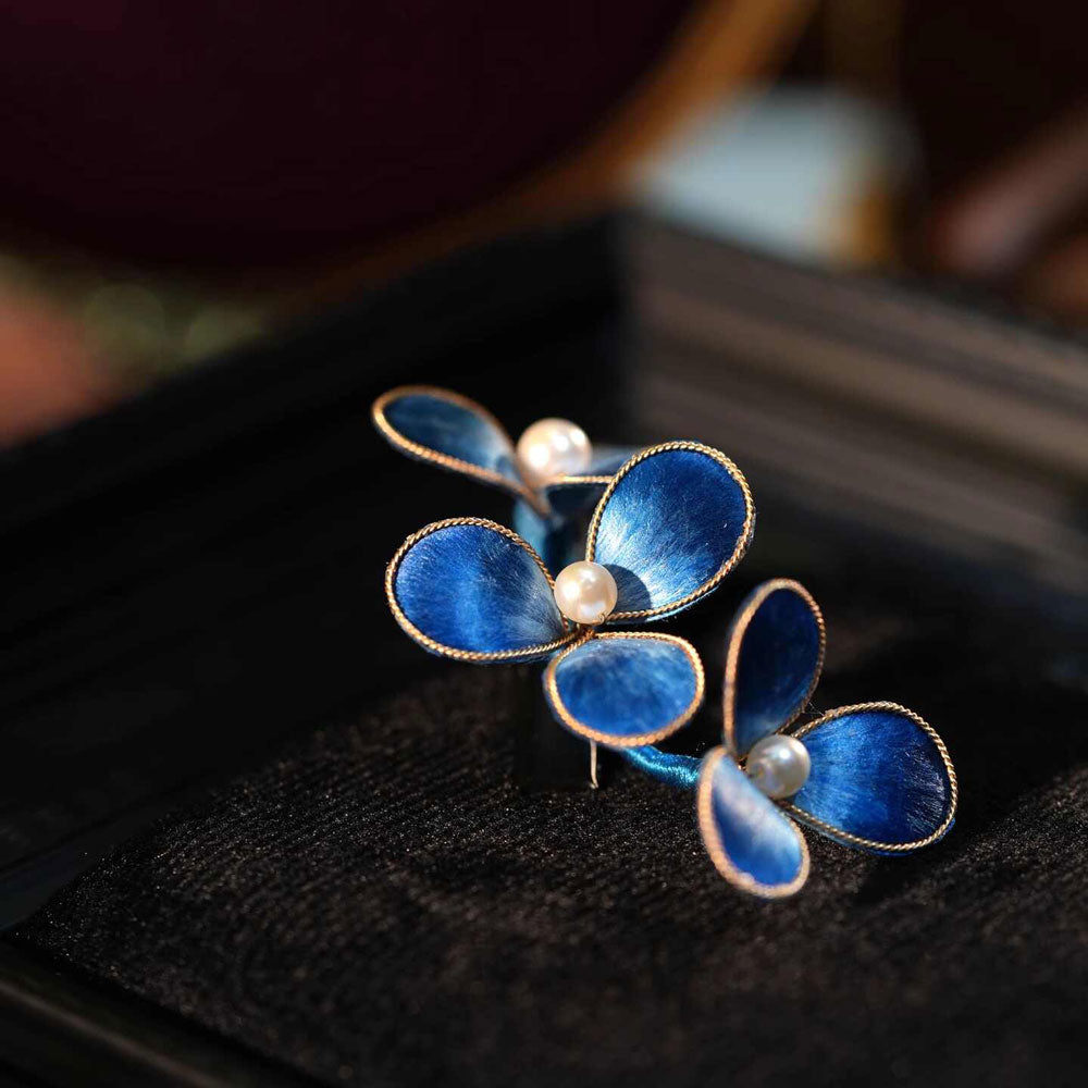 Blue Ronghua Hair Clip with Imitation Pearls-06
