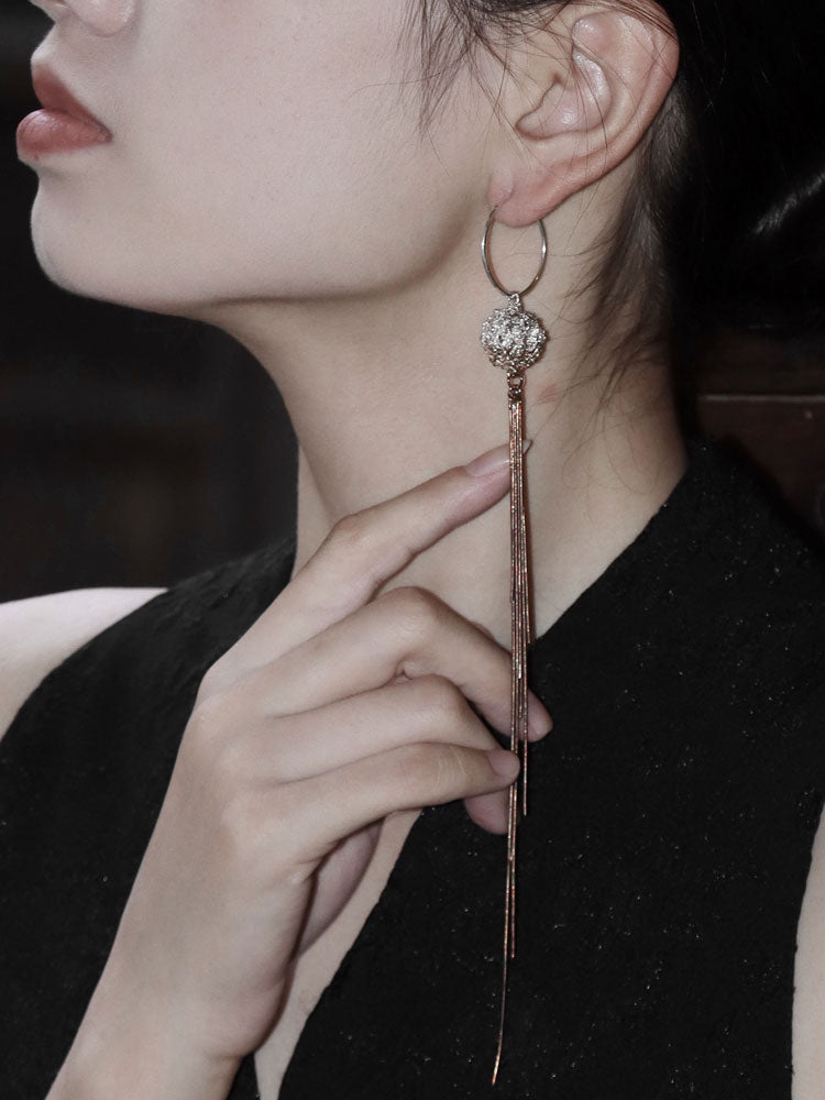 Openwork Blossom Earrings – S930 Handforged Chinese Lantern/XiuQiu Sterling Silver Drops with Tassels-04