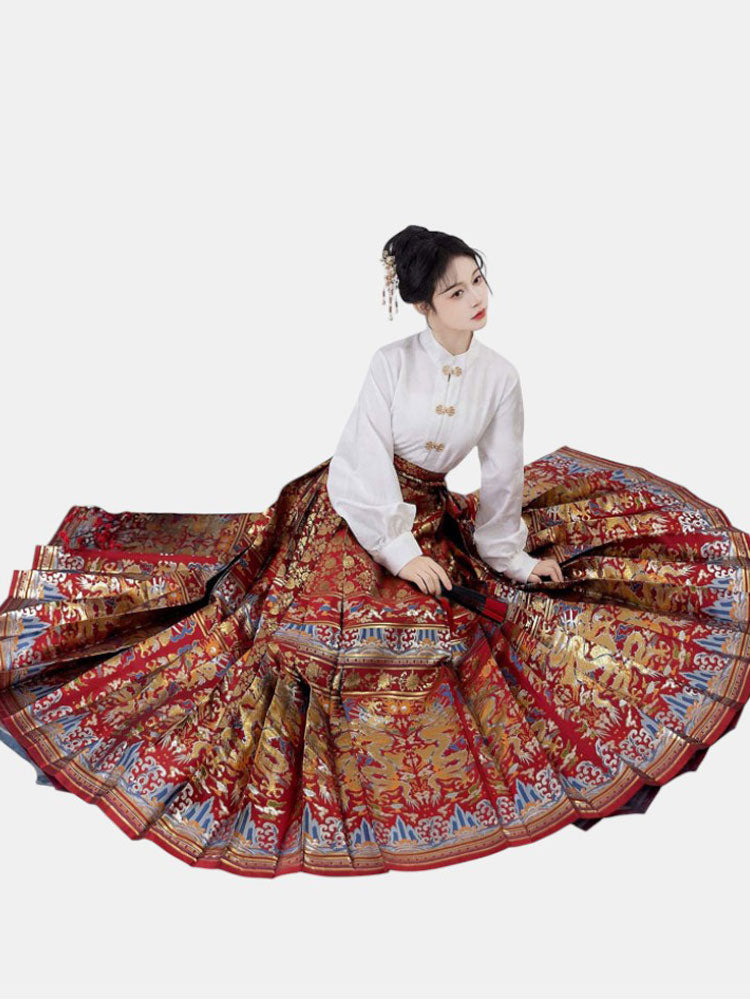 Dragon in Motion - Ming-Inspired Zhuanghua Brocade Mamian Skirt-07