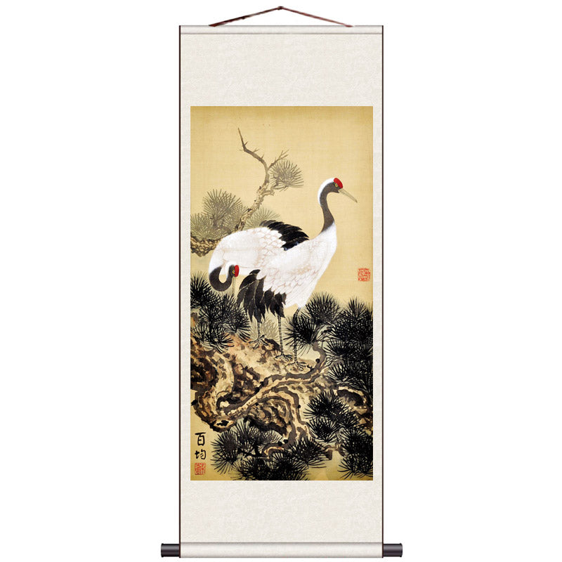 Traditional Chinese Painting Reproduction - Auspicious Crane Silk Scroll Hanging Painting-06