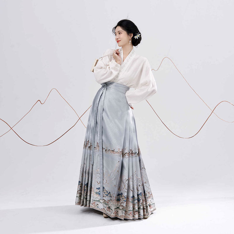 Traditional Chinese Auspicious Patterns - Deer and Kunlun Wonderland Hanfu Mamianqun Skirt-03