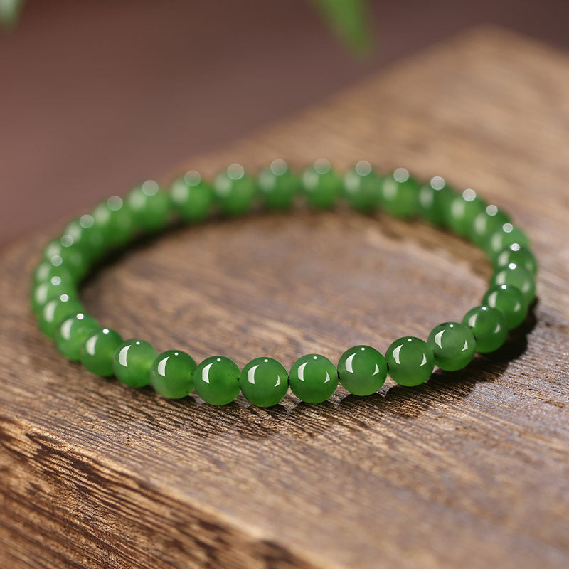 Bracelet de perles en Jade vert Xinjiang Hetian, Design minimaliste classique chinois