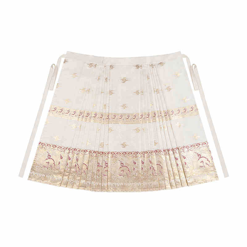 Ocean Wave Pattern Woven Gold Traditional Chinese Retro Pattern Mamianqun Skirt-03