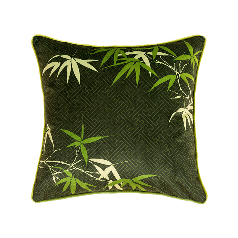 Green Chinese Style Auspicious Crane and Bamboo Series Throw Pillow-08
