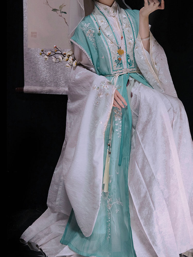 Whispers of a Misty Paradise - Traditional Stand Collar Embroidered Hanfu Dress Set-03