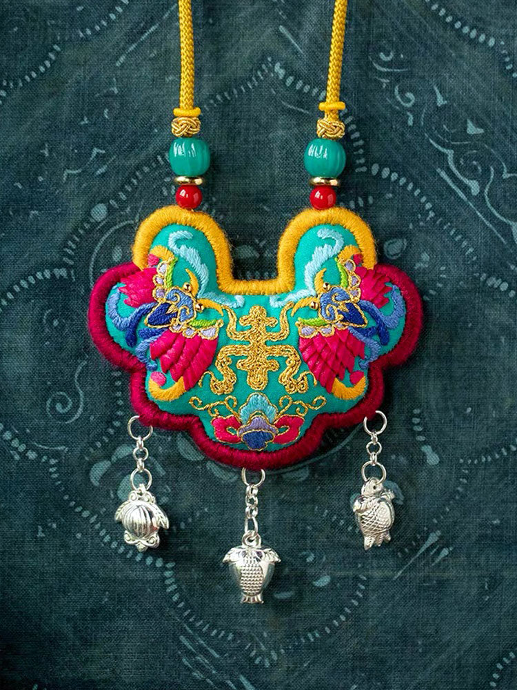 Peace Talisman Hand Embroidery DIY Material Kit - Chinese-style Longevity Lock Embroidery Necklace Christmas Gift for Toddler-08