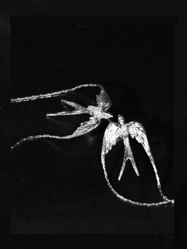 Lucky Swallow – S930 Handforged Chinese Silver Earrings with Tassel Accents-01