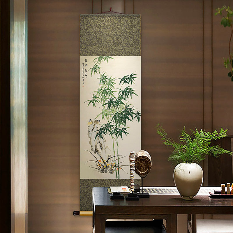 Chinese Classical Bamboo Silk Scroll Hanging Painting for Bookroom Art Space Decoration-06