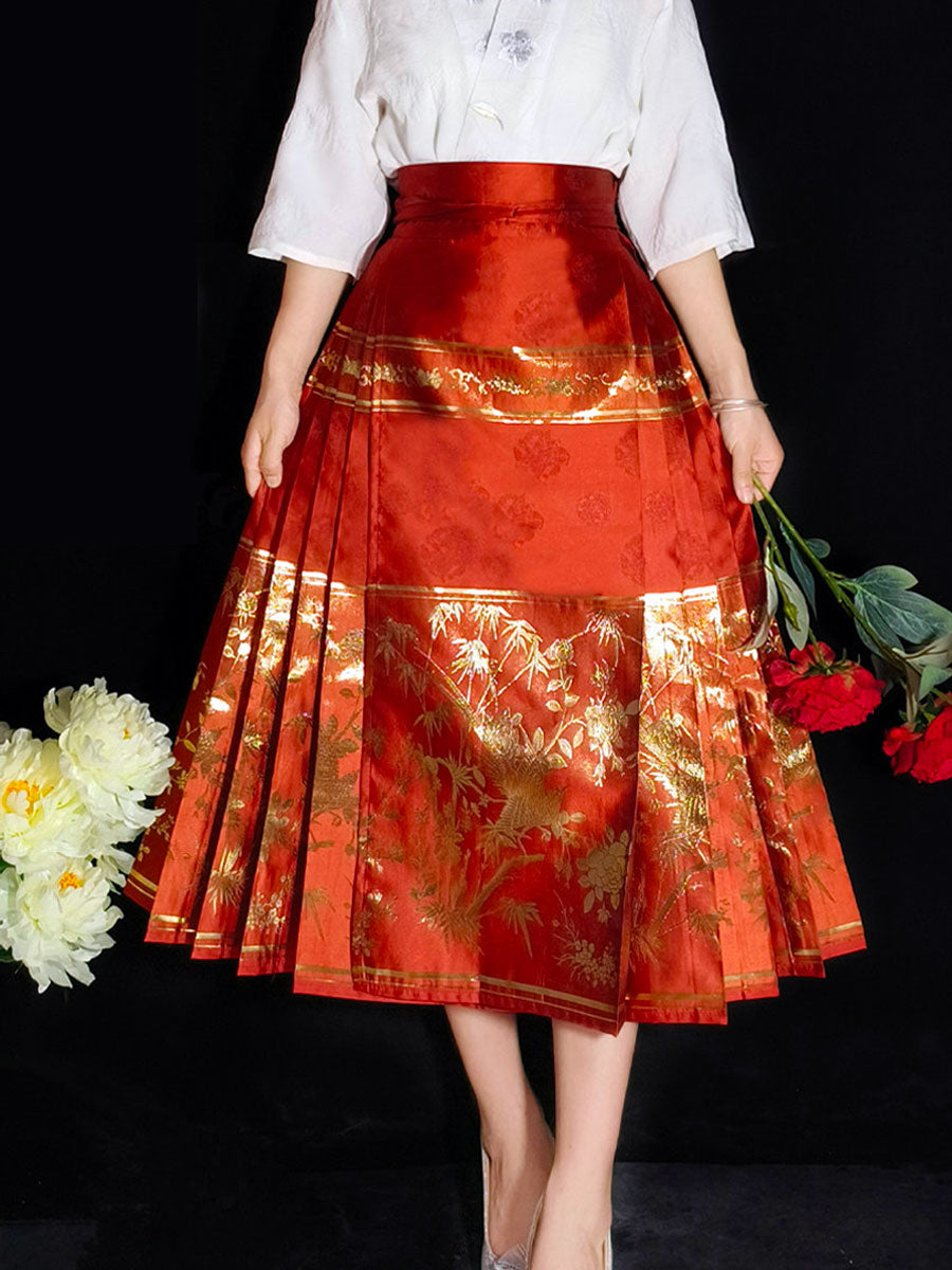 Chinese-style Mang or Bamboo Pattern Mid-Length Hanfu Mamian Skirt-05