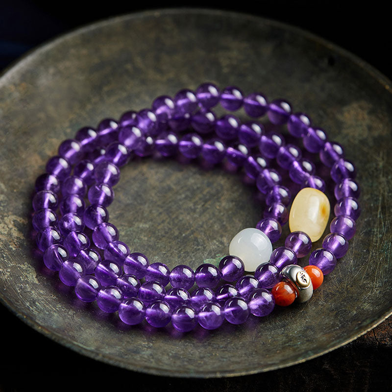 Multi-circle Natural Clear Purple Amethyst Raw Crystal Bracelet with Multiple Gemstones-06