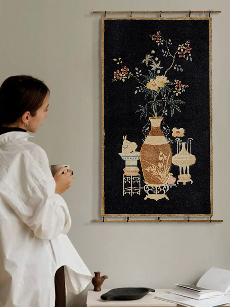 Oriental Classical Vase & Blossom Tapestry Wall Decor-07